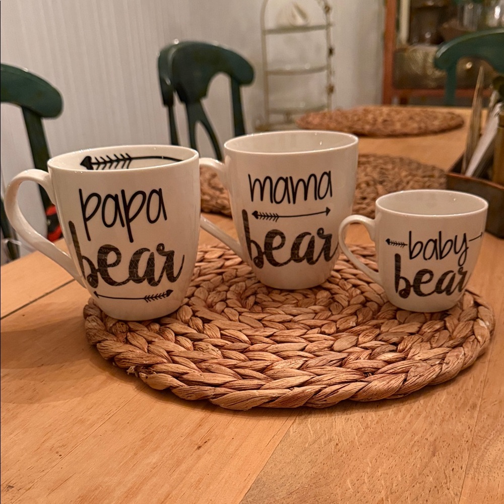 Cypress Home‎ Bear Family Mug Set of 3 - Buffalo Plaid Mama Papa Baby Bear Mugs